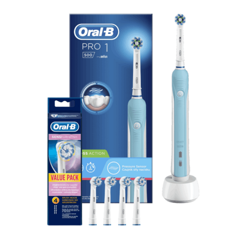 Szczoteczka rotacyjna ORAL-B PRO 500 + Końcówka szczoteczki ORAL-B Sensi UltraThin EB 60-4 (4 sztuki)