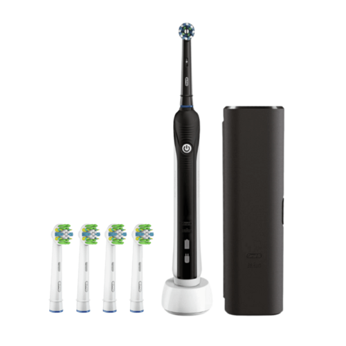 Szczoteczka rotacyjna ORAL-B PRO 750 Czarny + Końcówka szczoteczki ORAL-B Floss Action Clean Maximiser EB25-2 (4 sztuki)