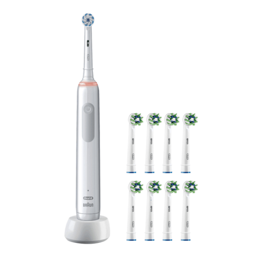 Szczoteczka rotacyjna ORAL-B Pro 3 3000 Sensitive + Końcówka szczoteczki ORAL-B Cross Action CleanMaximiser EB50-8 N (8 sztuk)