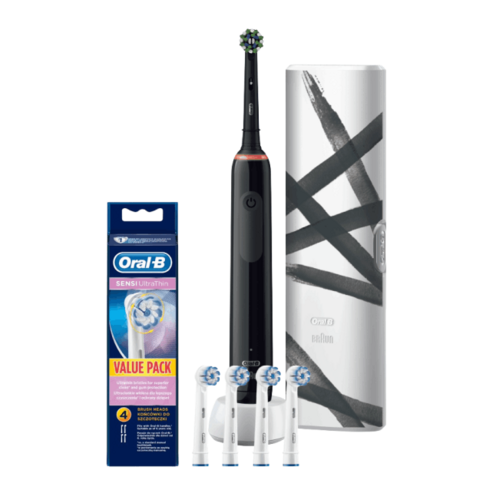 Szczoteczka rotacyjna ORAL-B Pro 3 3500 Black Edition + Końcówka szczoteczki ORAL-B Sensi UltraThin EB 60-4 (4 sztuki)