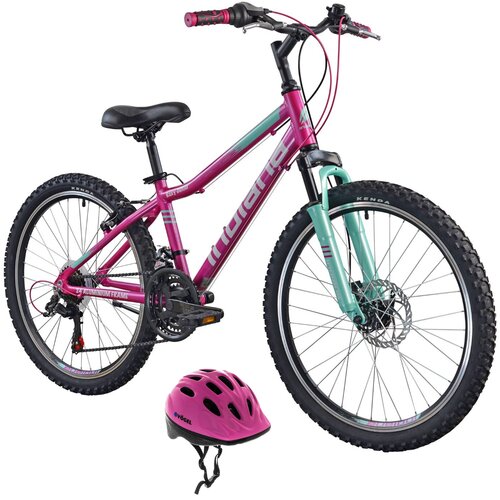 Rower młodzieżowy INDIANA Roxy Jr 24 cale dla dziewczynki Różowo-miętowy + Kask rowerowy VÖGEL VKA-920G Różowy dla Dzieci (rozmiar XS)