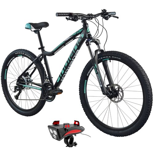 Rower górski MTB INDIANA X-Pulser 3.7 D21 27.5 cala damski Czarno-zielony + Lampka rowerowa ROCKBROS RP11BR