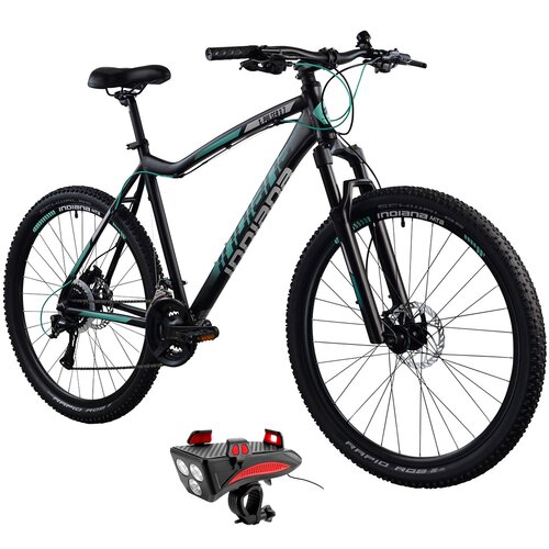 Rower górski MTB INDIANA X-Pulser 3.7 D21 27.5 cala damski Czarno-zielony + Lampka rowerowa ROCKBROS RP11BR
