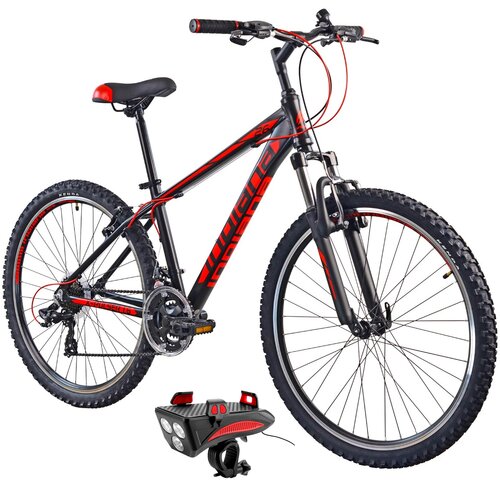 Rower górski MTB INDIANA X-Pulser 1.6 M17 26 cali męski Czarno-czerwony + Lampka rowerowa ROCKBROS RP11BR