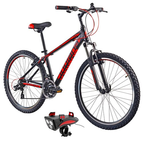 Rower górski MTB INDIANA X-Pulser 1.6 M15 26 cali męski Czarno-czerwony + Lampka rowerowa ROCKBROS RP11BR