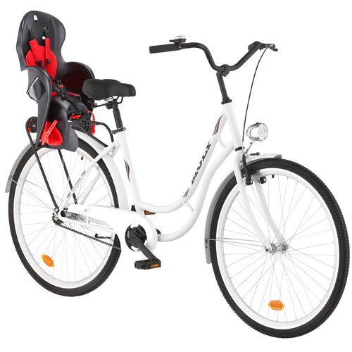 Rower miejski DAWSTAR Moly 1B 28 cali damski Biały + Fotelik rowerowy KROSS Walaroo Czarny