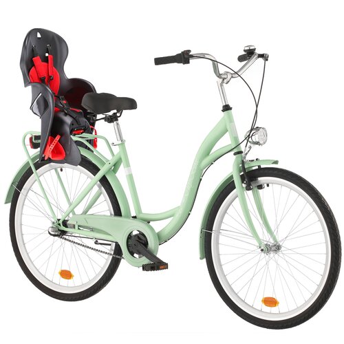 Rower miejski DAWSTAR Citybike S3B 26 cali damski Miętowy + Fotelik rowerowy KROSS Walaroo Czarny
