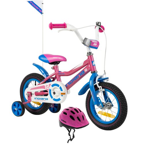 Rower dziecięcy INDIANA Roxy Kid 12 cali dla dziewczynki Różowy + Kask rowerowy VÖGEL VKA-920G Różowy dla Dzieci (rozmiar XS)