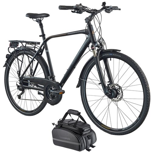 Rower trekkingowy INDIANA X-Road 5.0 M19 28 cali męski Czarno-brązowo-szary + Torba rowerowa na bagażnik ROCKBROS RA66