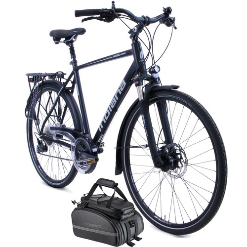 Rower trekkingowy INDIANA X-Road 5.0 M23 28 cali męski Czarny + Torba rowerowa na bagażnik ROCKBROS RA66