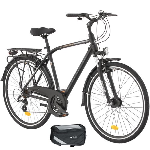 Rower trekkingowy INDIANA X-Road 3.0 M19 28 cali męski Czarny + Torba rowerowa na ramę KELLYS Brick Eco