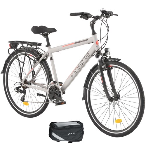 Rower trekkingowy INDIANA X-Road 1.0 M19 28 cali męski Szary + Torba rowerowa na ramę KELLYS Brick Eco