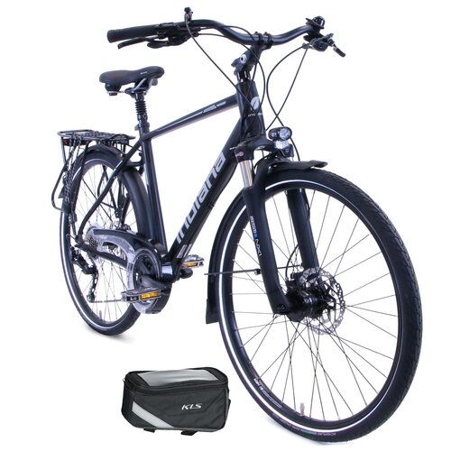 Rower trekkingowy INDIANA X-Road 5.0 M21 28 cali męski Czarny + Torba rowerowa na ramę KELLYS Brick Eco