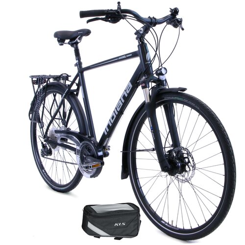 Rower trekkingowy INDIANA X-Road 5.0 M23 28 cali męski Czarny + Torba rowerowa na ramę KELLYS Brick Eco