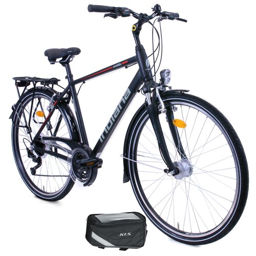 Rower trekkingowy INDIANA X-Road 3.0 M21 28 cali męski Czarno-czerwony + Torba rowerowa na ramę KELLYS Brick Eco