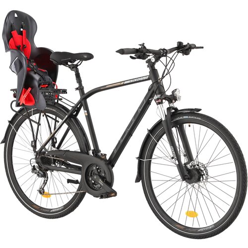 Rower trekkingowy INDIANA X-Road 5.0 M19 28 cali męski Czarny + Fotelik rowerowy KROSS Walaroo Czarny