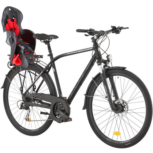 Rower trekkingowy INDIANA X-Road 4.0 M23 28 cali męski Czarny + Fotelik rowerowy KROSS Walaroo Czarny