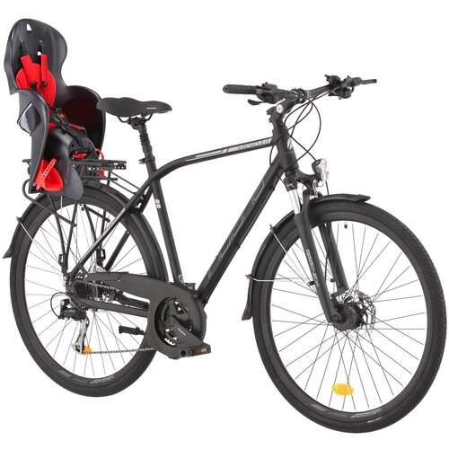 Rower trekkingowy INDIANA X-Road 4.0 M19 28 cali męski Czarny + Fotelik rowerowy KROSS Walaroo Czarny
