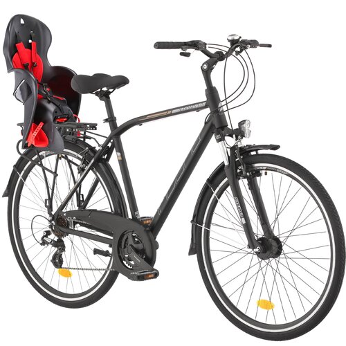 Rower trekkingowy INDIANA X-Road 3.0 M21 28 cali męski Czarny + Fotelik rowerowy KROSS Walaroo Czarny