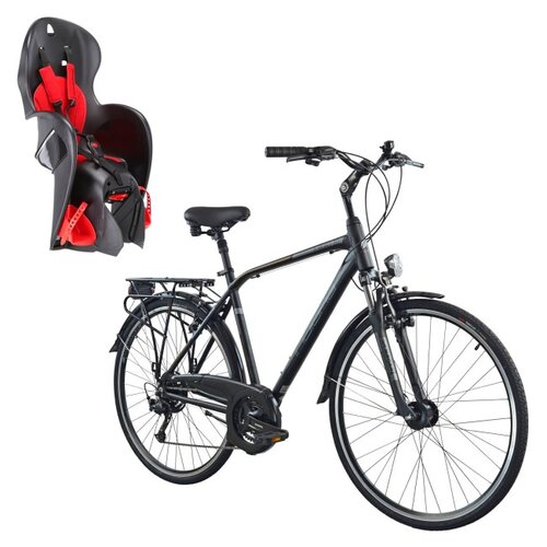 Rower trekkingowy INDIANA X-Road 3.0 M21 28 cali męski Czarny + Fotelik rowerowy KROSS Walaroo Czarny