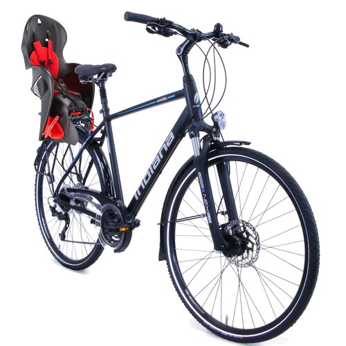 Rower trekkingowy INDIANA X-Road 4.0 M21 28 cali męski Czarno-niebieski + Fotelik rowerowy KROSS Walaroo Czarny