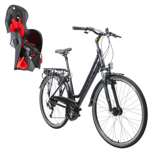 Rower trekkingowy INDIANA X-ROAD 3.0 D17 28 cali damski Czarno-fioletowy + Fotelik rowerowy KROSS Walaroo Czarny