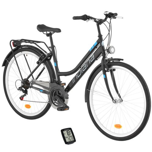 Rower trekkingowy INDIANA Trekker D19 28 cali damski Czarno-niebieski + Licznik rowerowy SIGMA BC 7.16 ATS