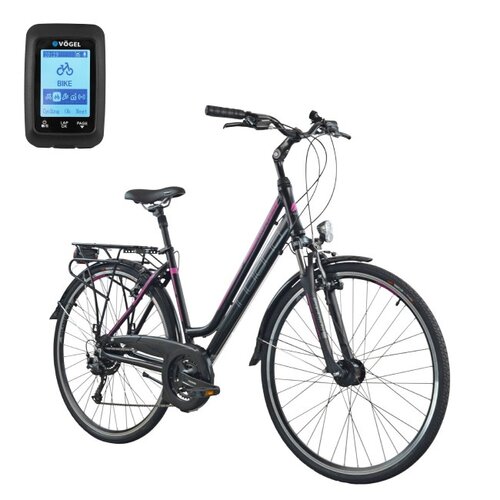 Rower trekkingowy INDIANA X-Road 3.0 D17 28 cali damski Czarno-fioletowy + Licznik rowerowy VÖGEL GPS VL7