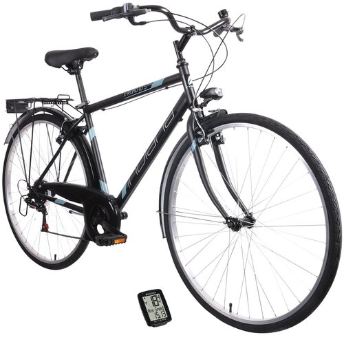 Rower trekkingowy INDIANA X-Road 1.0 M19 28 cali męski Czarno-błękitny + Licznik rowerowy SIGMA BC 7.16 ATS
