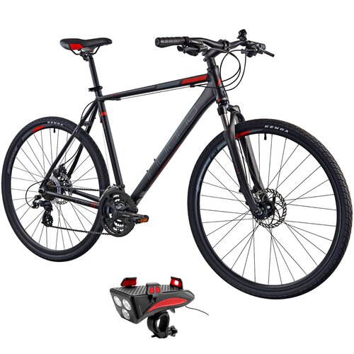 Rower crossowy INDIANA X-Cross 2.0 M21 męski Czarno-czerwony + Lampka rowerowa ROCKBROS RP11BR