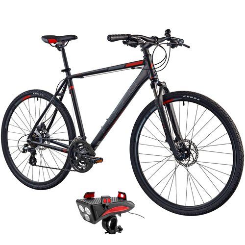 Rower crossowy INDIANA X-Cross 2.0 M17 męski Czarno-Czerwony + Lampka rowerowa ROCKBROS RP11BR