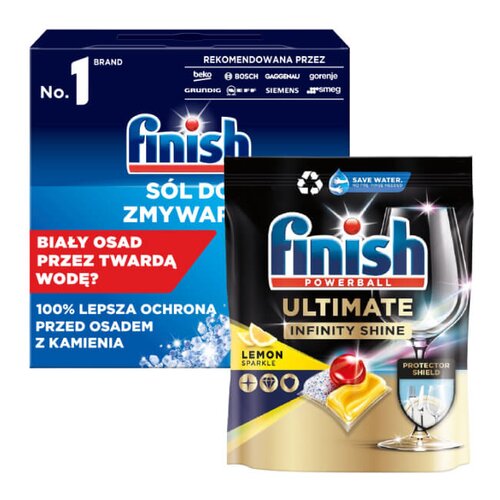 Tabletki do zmywarek FINISH Ultimate Infinity Shine Lemon - 80 szt. + Sól do zmywarek FINISH - 4 kg