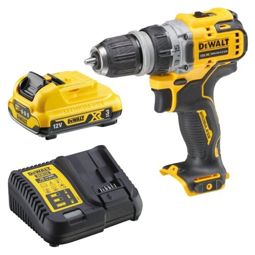 Wiertarko-wkrętarka DEWALT DCD703NT-XJ + Akumulator DEWALT DCB124-XJ 3Ah 12V + Ładowarka DEWALT DCB115-QW