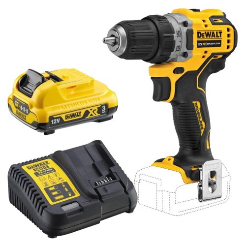 Wiertarko-wkrętarka DEWALT DCD701N + Akumulator DEWALT DCB124-XJ 3Ah 12V + Ładowarka DEWALT DCB115-QW