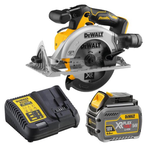 Pilarka tarczowa DEWALT DCS565N-XJ + Akumulator DEWALT DCB546-XJ 6Ah 18V + Ładowarka DEWALT DCB115-QW