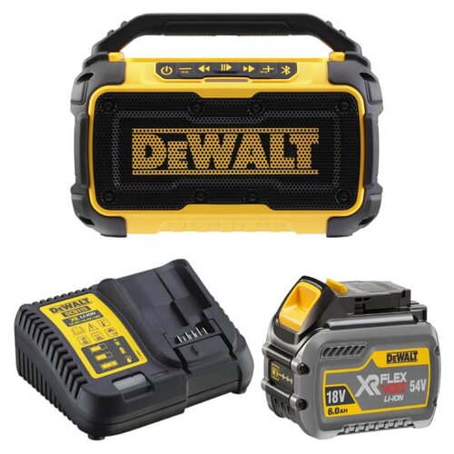 Głośnik mobilny DEWALT DCR011-XJ Żółto-czarny + Akumulator DEWALT DCB546-XJ 6Ah 18V + Ładowarka DEWALT DCB115-QW