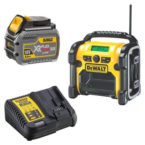 Radio budowlane DEWALT DCR019 + Akumulator DEWALT DCB546-XJ 6Ah 18V + Ładowarka DEWALT DCB115-QW