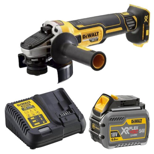 Szlifierka kątowa DEWALT DCG405N + Akumulator DEWALT DCB546-XJ 6Ah 18V + Ładowarka DEWALT DCB115-QW