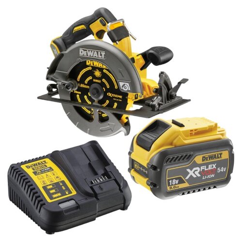 Pilarka tarczowa DEWALT FlexVolt DCS578N-XJ + Akumulator DEWALT XR DCB547-XJ 9Ah 18/54V + Ładowarka DEWALT DCB115-QW