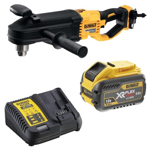 Wiertarka kątowa DEWALT DCD470N + Akumulator DEWALT XR DCB547-XJ 9Ah 18/54V + Ładowarka DEWALT DCB115-QW