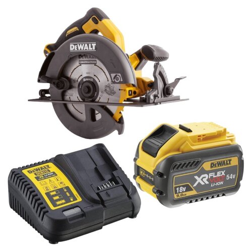 Pilarka tarczowa DEWALT DCS575NT + Akumulator DEWALT XR DCB547-XJ 9Ah 18/54V + Ładowarka DEWALT DCB115-QW