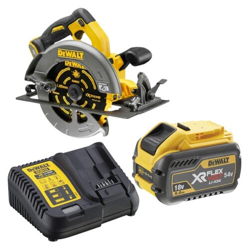 Pilarka tarczowa DEWALT DCS575N + Akumulator DEWALT XR DCB547-XJ 9Ah 18/54V + Ładowarka DEWALT DCB115-QW