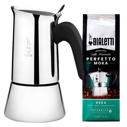 Kawiarka BIALETTI New Venus 4 TZ Srebrny + Kawa mielona BIALETTI Perfetto Moka Deka 0.25 kg