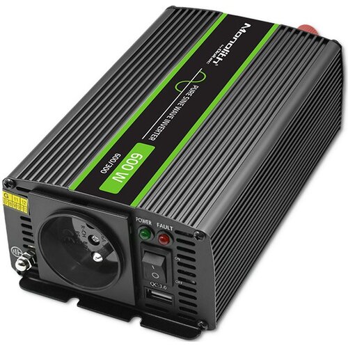 Przetwornica QOLTEC Monolith 12V na 230V 300W/600W Czysta sinusoida Czarny