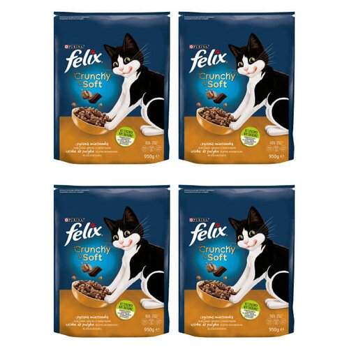 Karma dla kota FELIX Crunchy & Soft Kurczak z indykiem i warzywami 4 x 950 g