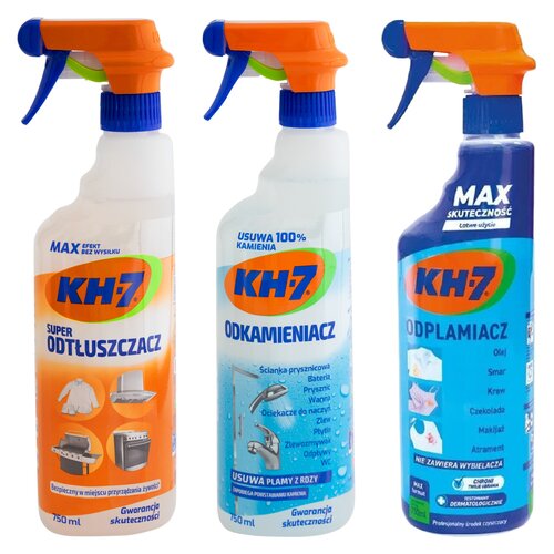 Odplamiacz do prania KH-7 + Środek do usuwania kamienia SIDOLUX KH-7 + Płyn odtłuszczający KH7 233234 3 x 750 ml