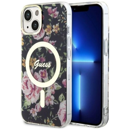 Etui GUESS Flower MagSafe do Apple iPhone 14 Czarny