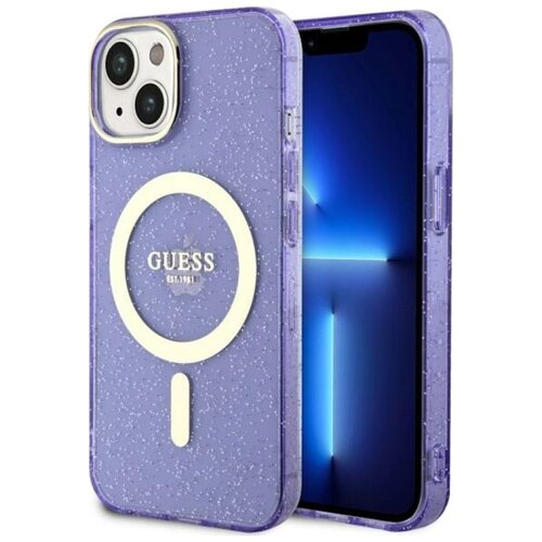 Etui GUESS Glitter Gold MagSafe do Apple iPhone 14 Plus Purpurowy