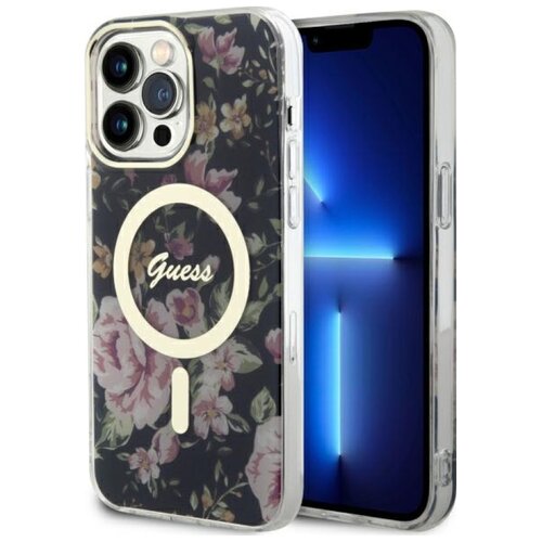 Etui GUESS Flower MagSafe do Apple iPhone 14 Pro Max Czarny