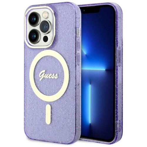 Etui GUESS Glitter Gold MagSafe do Apple iPhone 14 Pro Max Purpurowy